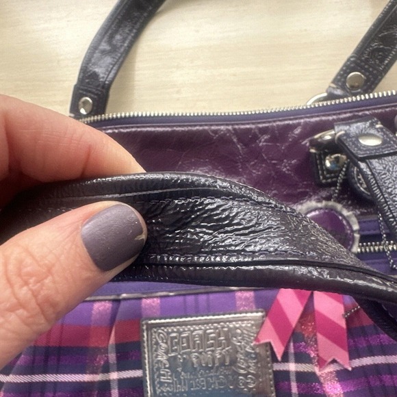 Coach Poppy Plaid Purple Pink Handbag Large gray condition - Picture 8 of 16